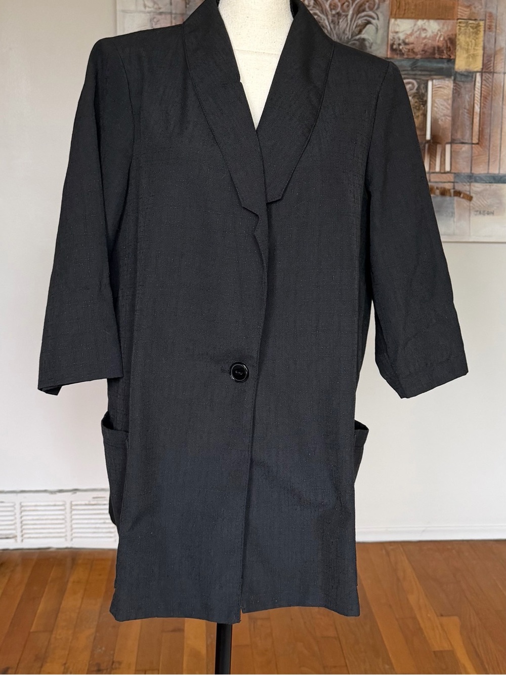 Only Necessities 16W Black Single-Button, Long ,Shawl Collar & 3/4 sleeve blazer